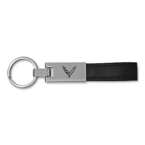 Corvette Schlüsselanhänger mit Corvette C8 Logo und Lederschlaufe