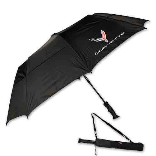 Corvette C8 Regenschirm mit Corvette C8 Logo Schwarz