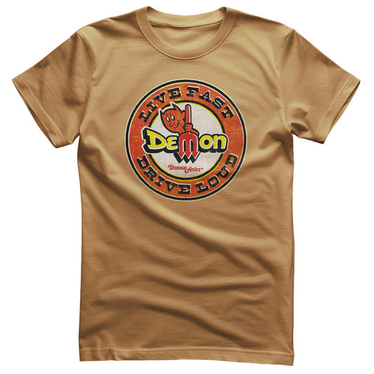 Dodge Demon T-Shirt Live Fast Drive Loud Old Gold