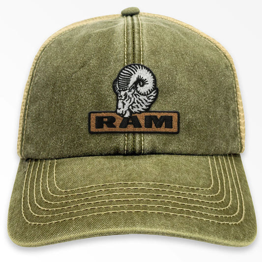 Dodge RAM Basecap RAM Trucks Patch Vintage Trucker Cap Olive