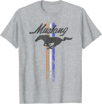Ford Mustang T-Shirt Mustang Pony Tribar Stripes Hellgrau
