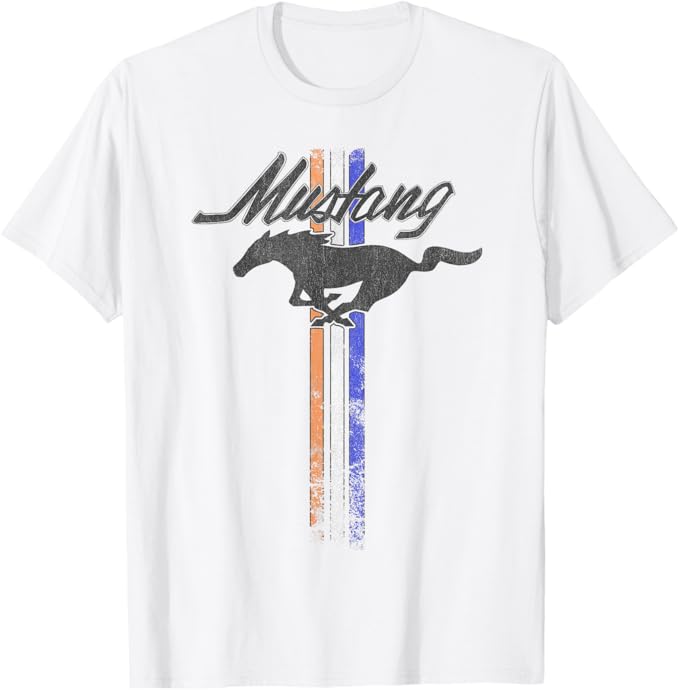 Ford Mustang T-Shirt Mustang Pony Tribar Stripes Weiß