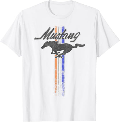 Ford Mustang T-Shirt Mustang Pony Tribar Stripes Weiß