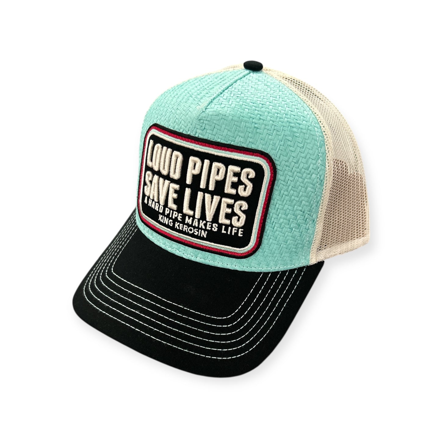 King Kerosin Trucker Cap «Loud Pipes Save Lives» Türkis/Schwarz