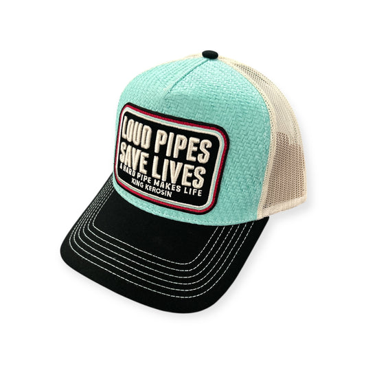 King Kerosin Trucker Cap «Loud Pipes Save Lives» Türkis/Schwarz