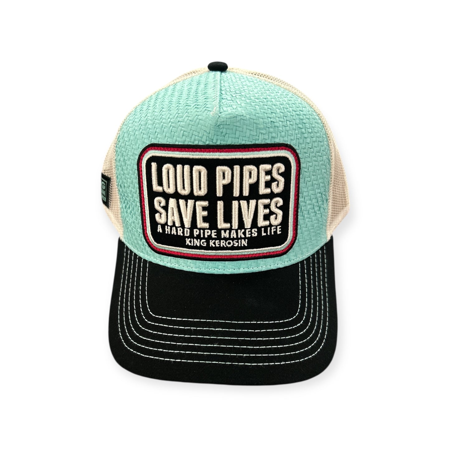 King Kerosin Trucker Cap «Loud Pipes Save Lives» Türkis/Schwarz