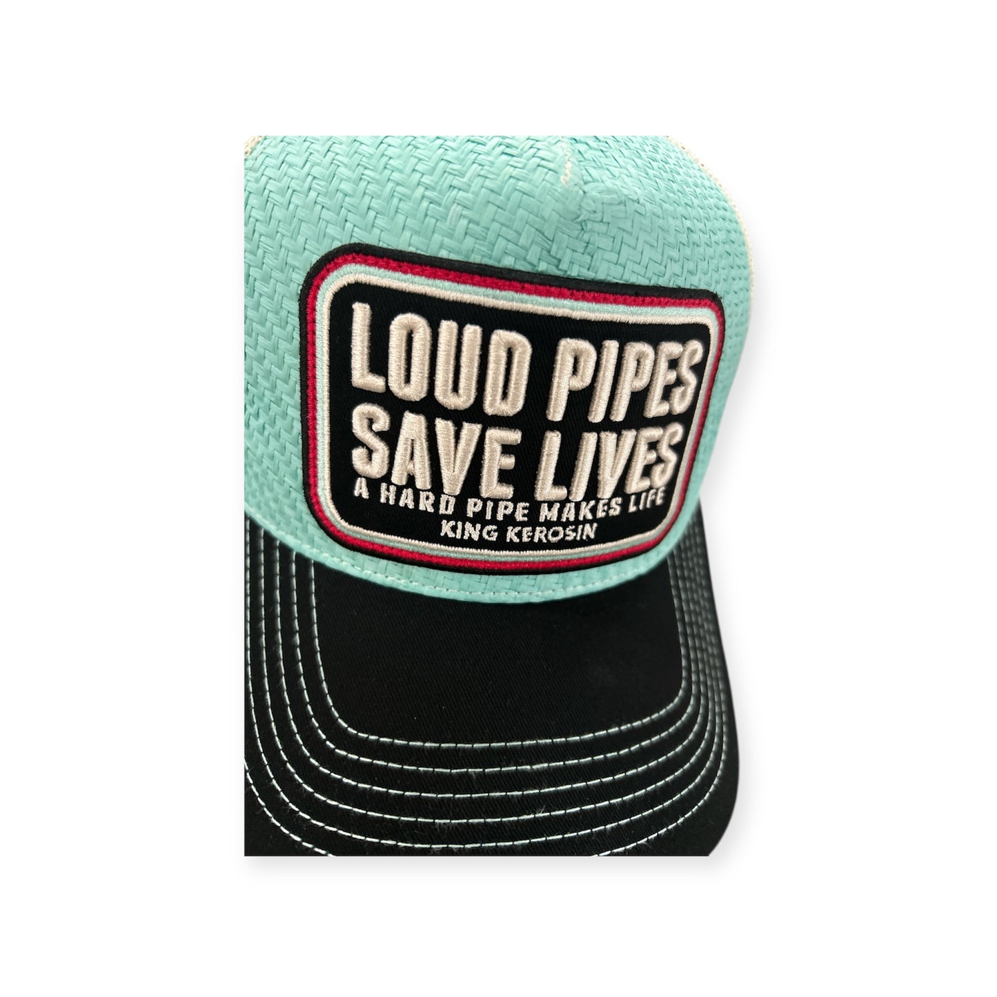 King Kerosin Trucker Cap «Loud Pipes Save Lives» Türkis/Schwarz