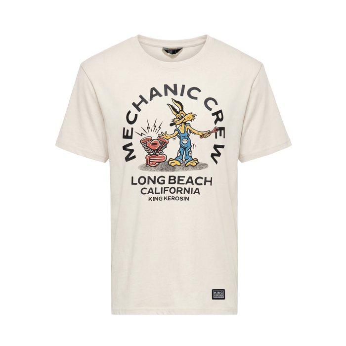 King Kerosin Herren T-Shirt «Mechanic Crew California» Off White