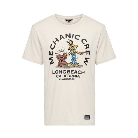 King Kerosin Herren T-Shirt «Mechanic Crew California» Off White