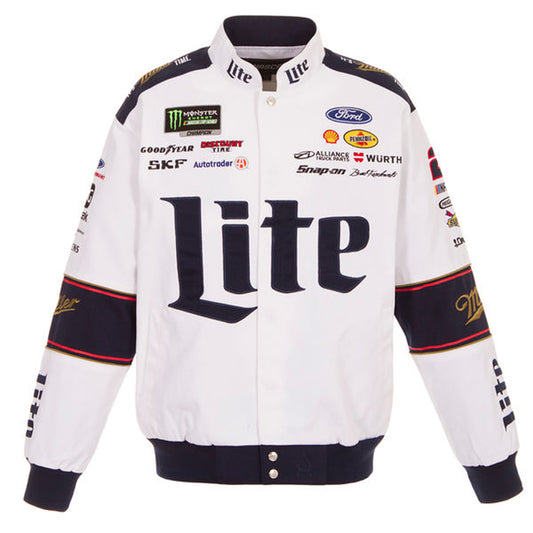 NASCAR Jacke Brad Keselowski Uniform Jacke Miller Lite Bestickt Weiß