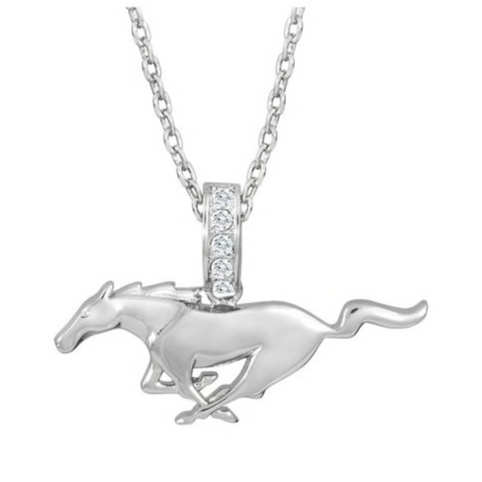 Ford Mustang Damen Pony Halskette mit Swarovski Kristallen Silber