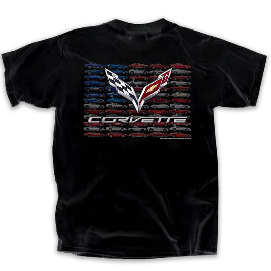 Corvette T-Shirt Corvette American Flag Of Cars Schwarz