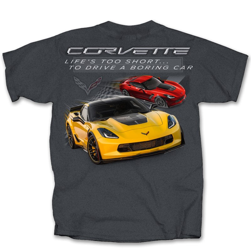 Corvette T-Shirt Corvette "Life's Too Short To Drive A Boring Car" Dunkelgrau