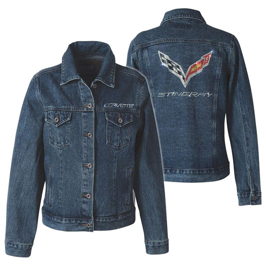 Corvette Damen Jeansjacke Corvette Logo aus Strasssteinen