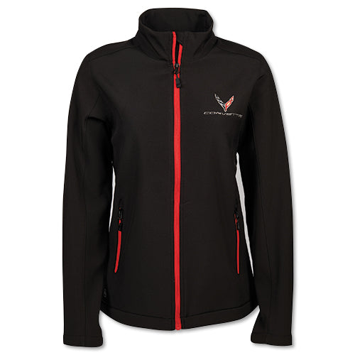 Corvette Damen Softshell Jacke Corvette Logo New Generation Schwarz/Rot