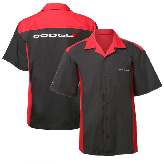Dodge Pit Crew Shirt Mechanikerhemd Bestickt Schwarz/Rot