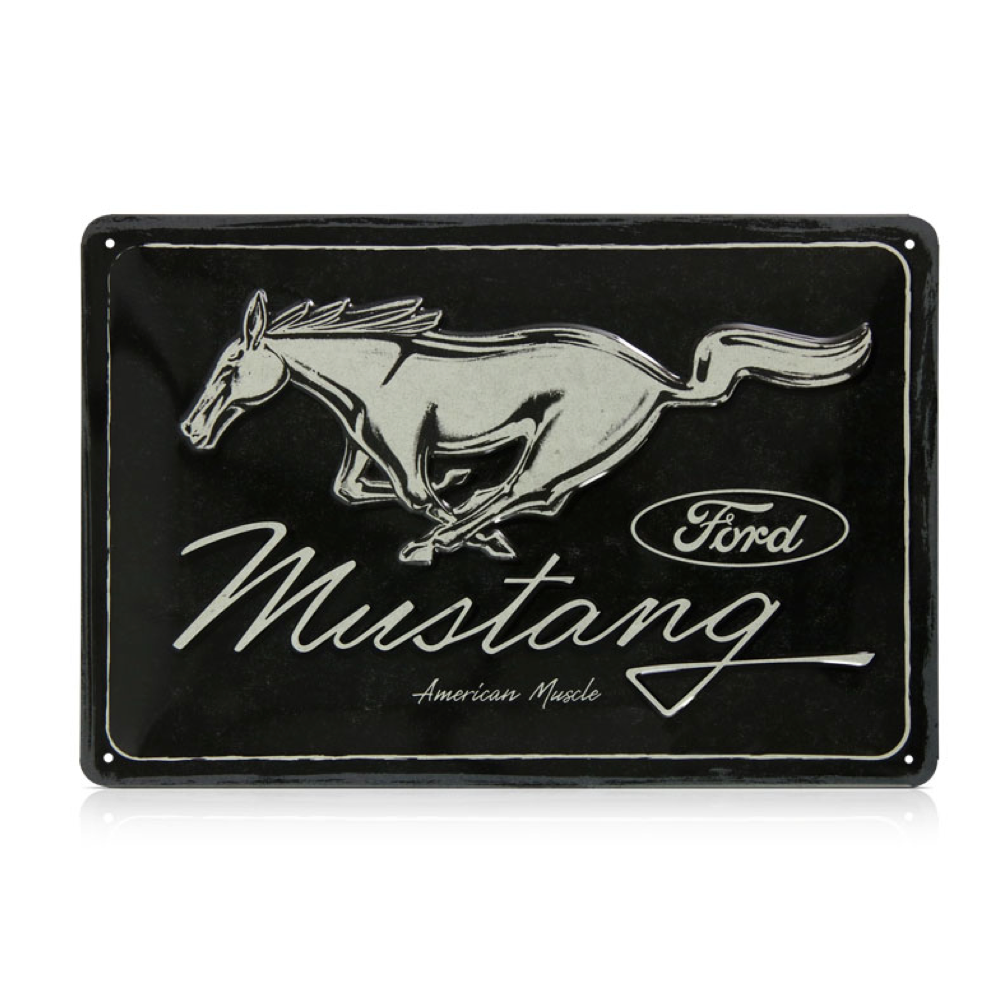 Ford Mustang Blechschild Running Horse Black