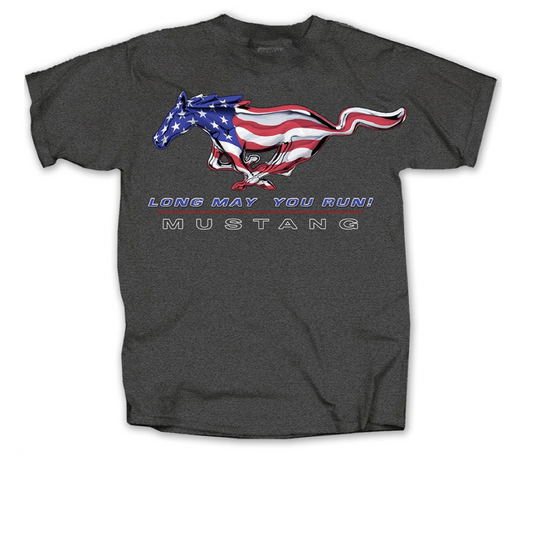 Ford Mustang T-Shirt Ford Mustang Running Pony US Flag Dunkelgrau