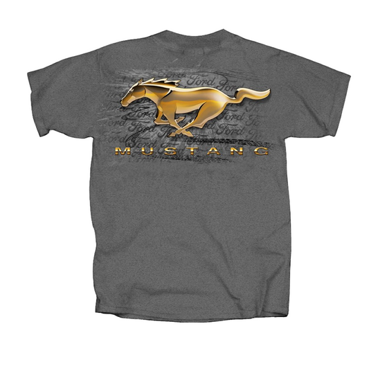 Ford Mustang T-Shirt Ford Mustang Running Horse Gold Pony Grau