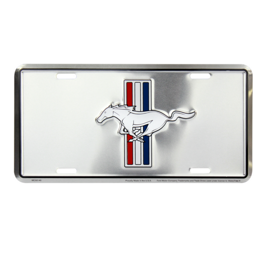 Ford Mustang Blechschild License Plate Tribar Silber