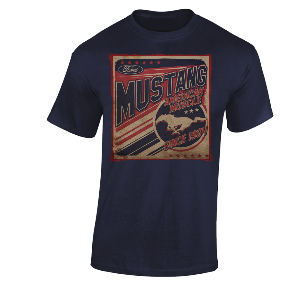 Ford Mustang T-Shirt Mustang American Muscle Vintage Style Dunkelblau