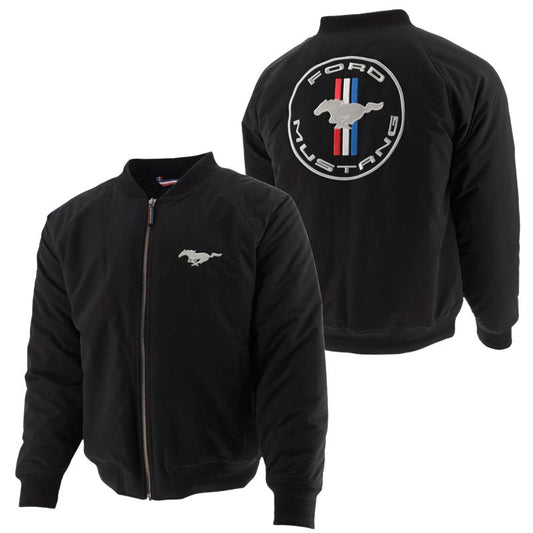 Ford Mustang Bomber Jacke Bestickt Mustang Tribar Logo Schwarz