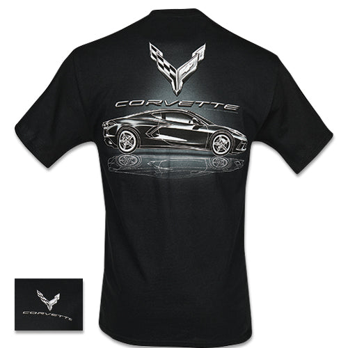 Corvette T-Shirt Corvette C8 Metallic Tonal Mirrored Shirt Schwarz