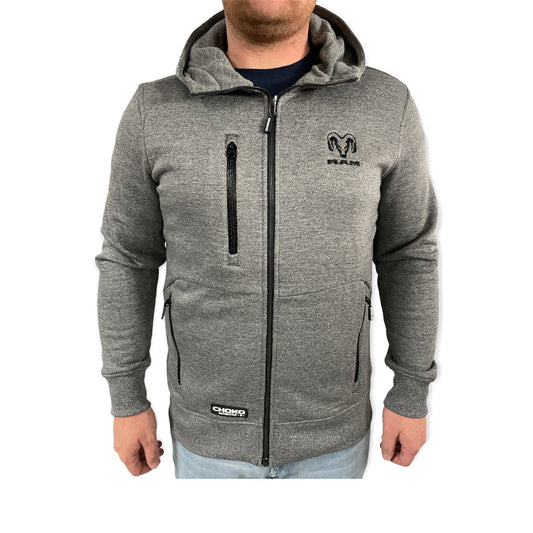 Dodge RAM Sweatjacke Kapuzenjacke RAM Logo bestickt Grau Melangiert