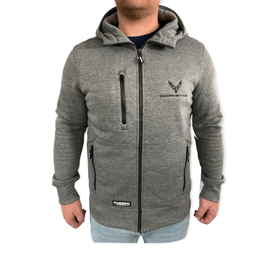 Corvette Kapuzenjacke Sweatjacke Corvette C8 Logo Dunkelgrau