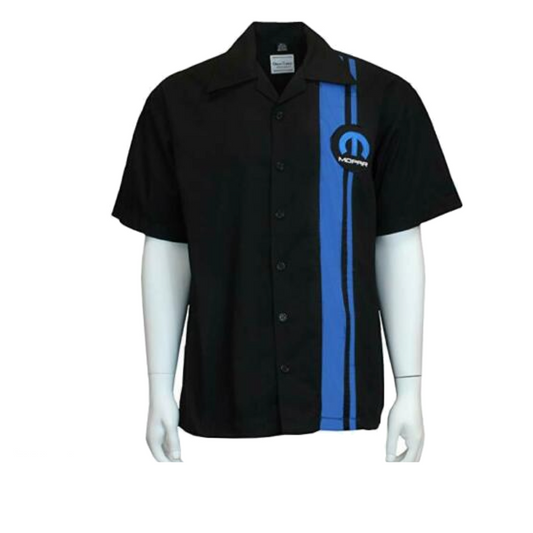 Mopar Pit Crew Shirt Mopar Blue Logo Bestickt Schwarz