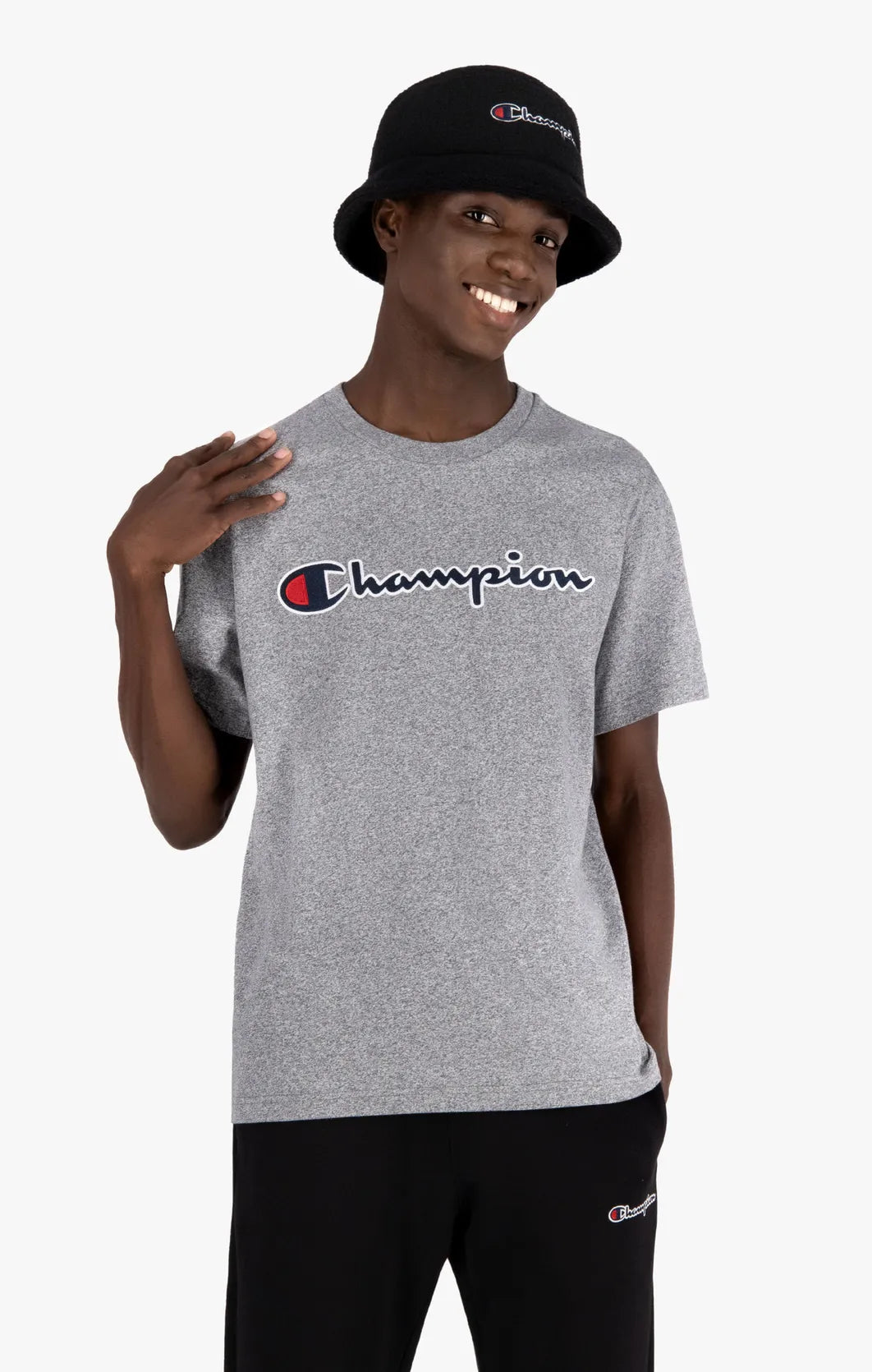 Champion T-Shirt mit Logo Schriftzug Dunkelgrau 216473