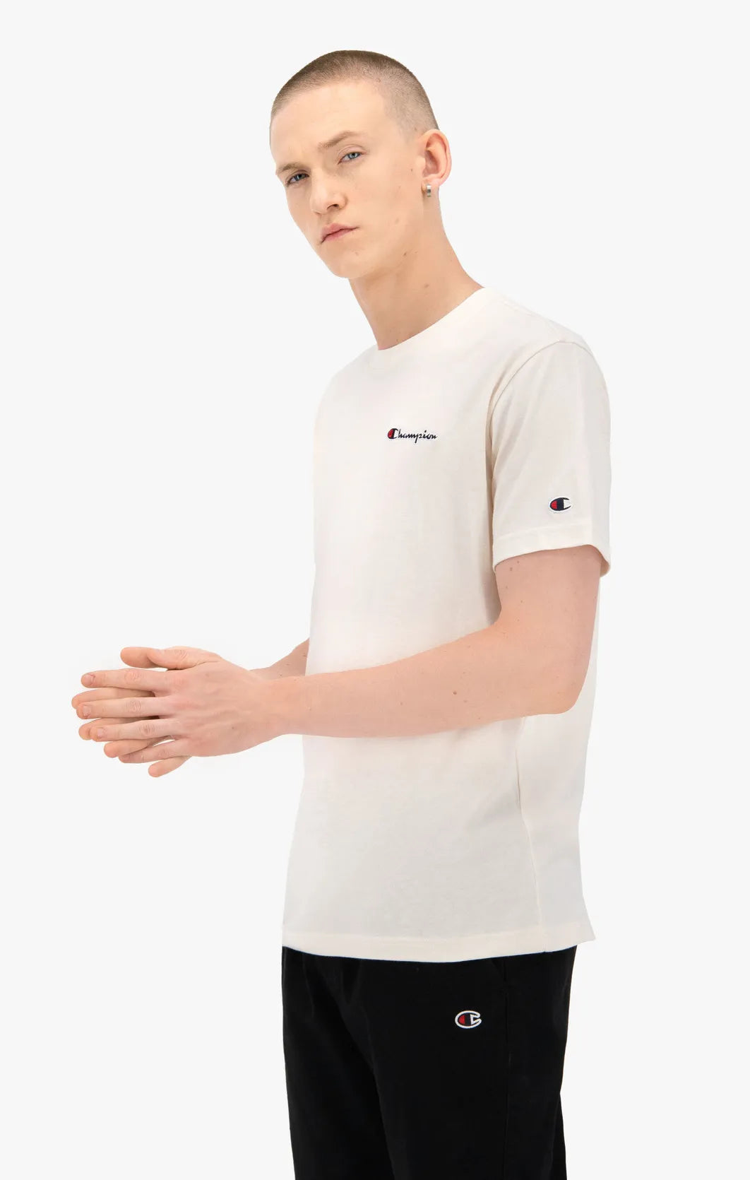 Champion T-Shirt mit kleinem Logo Schriftzug Wollweiß 216480