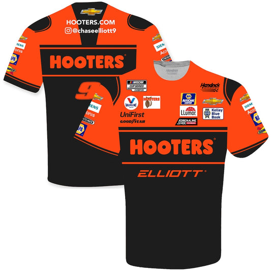 NASCAR T-Shirt Chase Elliott Hendrick Motorsports Hooters Sublimated Pit Crew T-Shirt Orange