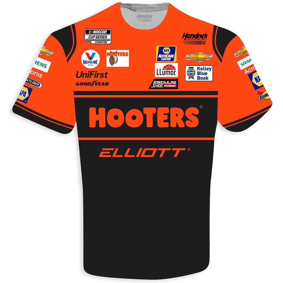 NASCAR T-Shirt Chase Elliott Hendrick Motorsports Hooters Sublimated Pit Crew T-Shirt Orange